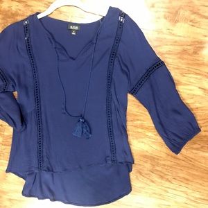 Navy long sleeve a.n.a BOHO top with tassels,small